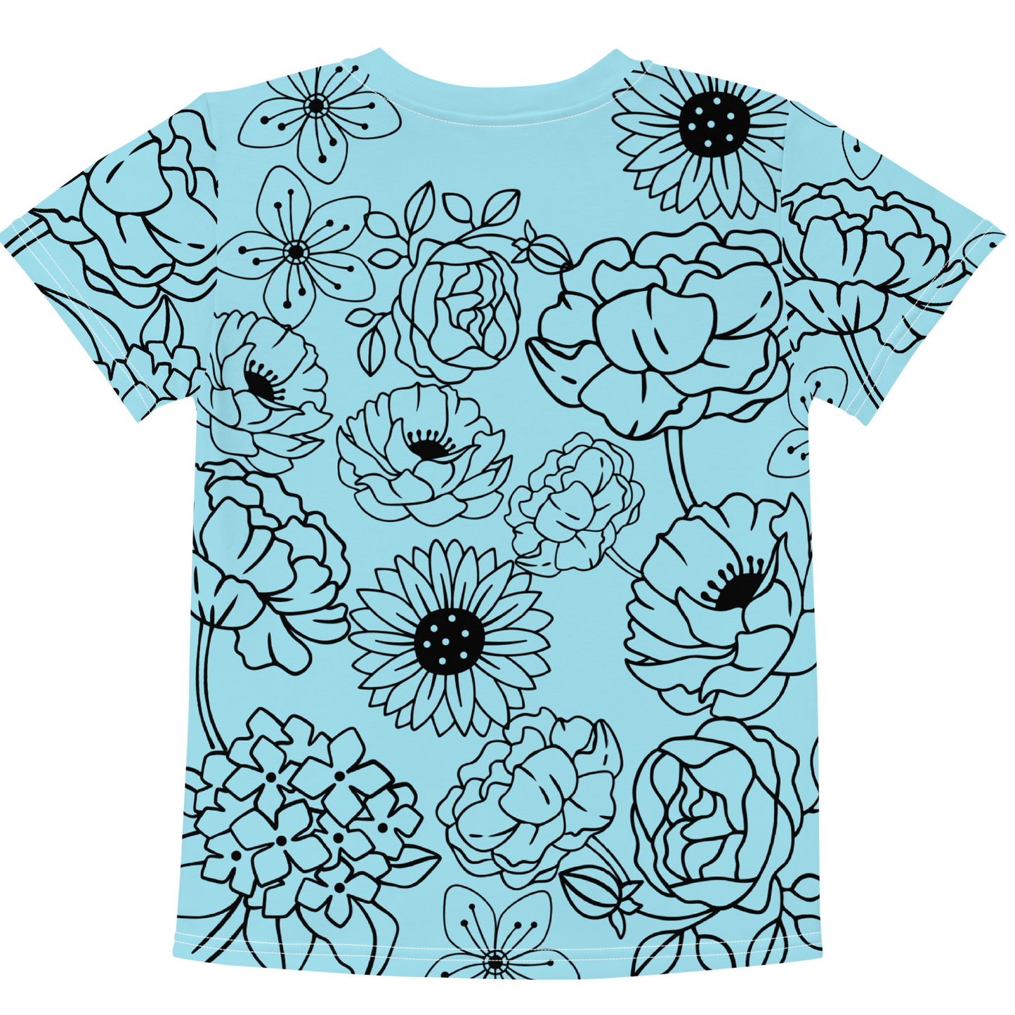 Blue Flower Kids Crew Neck T-Shirt