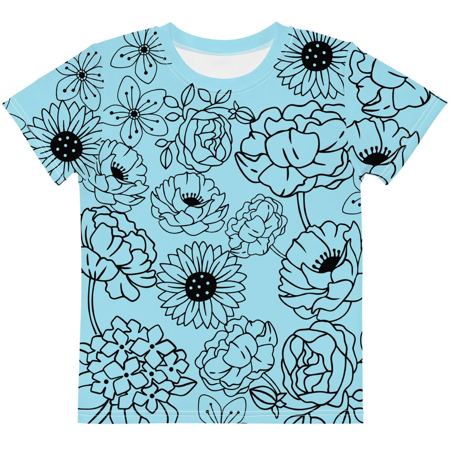 Blue Flower Kids Crew Neck T-Shirt