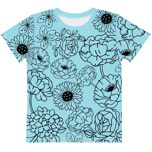 Blue Flower Kids Crew Neck T-Shirt