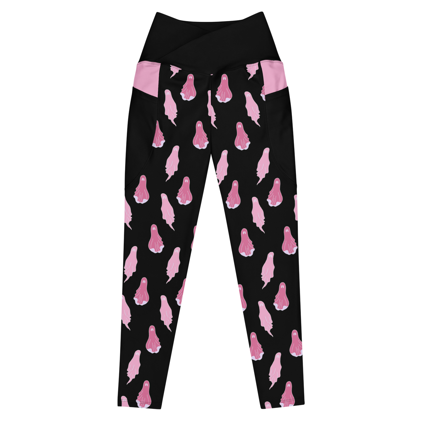 Pink Ghosts Crossover Leggings with Pockets