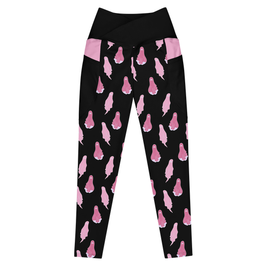 Pink Ghosts Crossover Leggings with Pockets