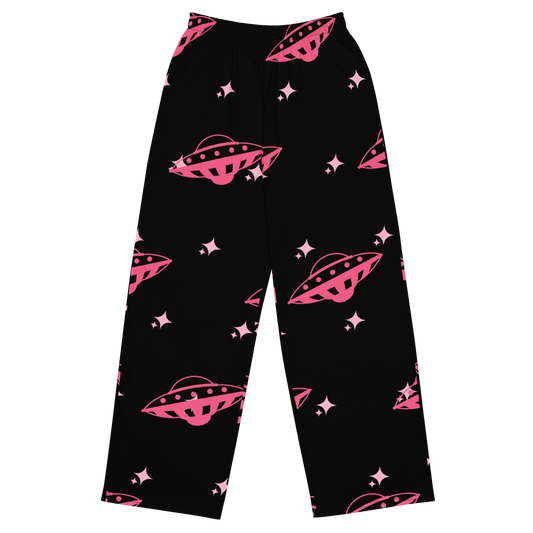 Spaced Out Print Unisex Wide-Leg Pants