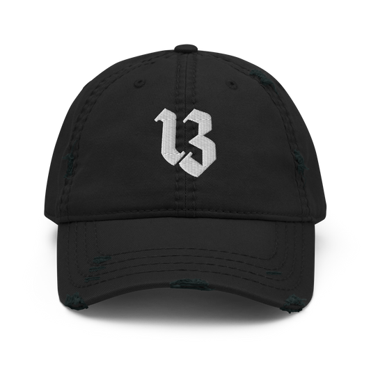 Embroidered Lucky 13 Distressed Dad Hat