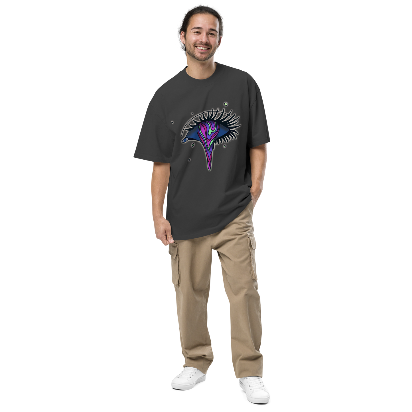 Trippy Dripping Eye Oversized Faded T-Shirt