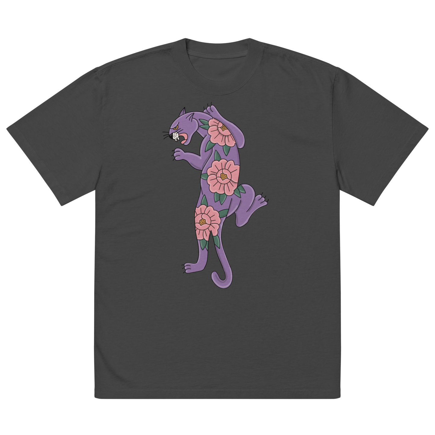 Panther Design Oversized Faded T-Shirt