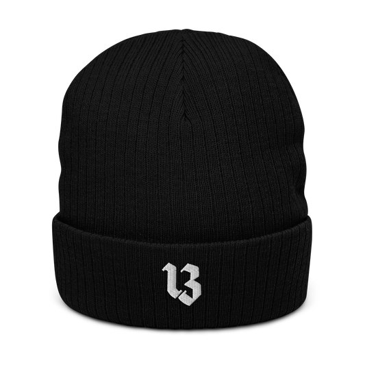 Embroidered Lucky 13 Ribbed Knit Beanie